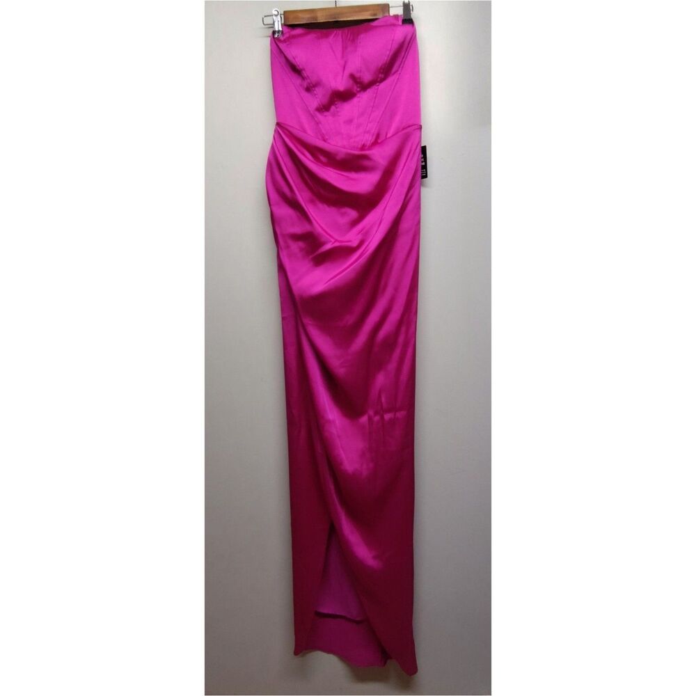 Express Formal Dress Women 4 Fushia Pink Satin Strapless High Slit Senior Prom